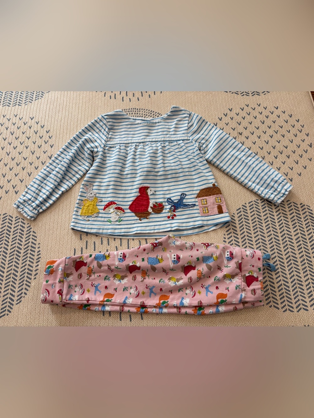 Baby Boden Blue Stripe Top & Pink Animal Print Matching Set